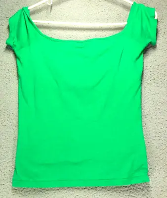 Moda International Womens Square Neck Short Sleeve Green Top Size L Cotton Blend • $8.99