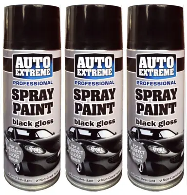 £11.49 • Buy 3 X 400ml AX Black Gloss Spray Paint Aerosol Can Auto Extreme Car Van Bike .