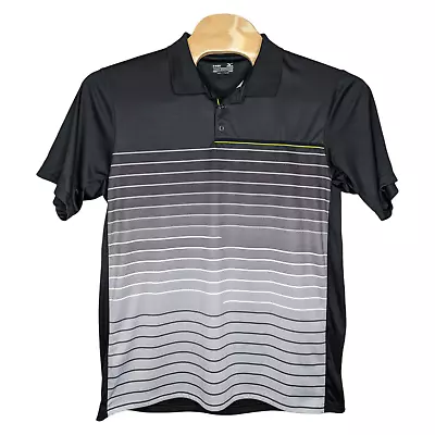 Mizuno Mens Golf Polo Large Black Gray Striped Collared Short Sleeve Shirt • $16.50