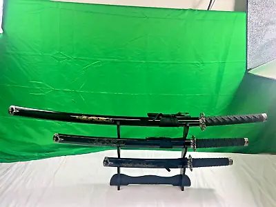 3pc Japanese Samurai Katana Sword Set W/ Stand Blade Weapon Collection Decor • $58.95