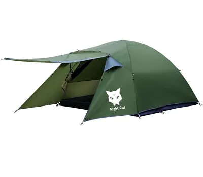 Night Cat 3 Person Tent Waterproof For 2 3 Man Camping With Porch Double Layer • £70