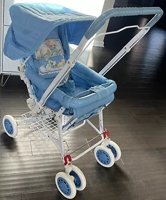 Vintage Kolcraft Reversible Handle Blue Baby Stroller Buggy 80s 90s Collapsible • $150