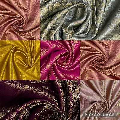 Soft Gold Metallic Banarsi Fabric Brocade Wedding Dress Fabric 44  • £1.50