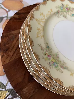 VTG Meito FLORAL China Hand Painted Gold Pink Blue Bread Plate 6.5” JAPAN Lot  4 • $20.69