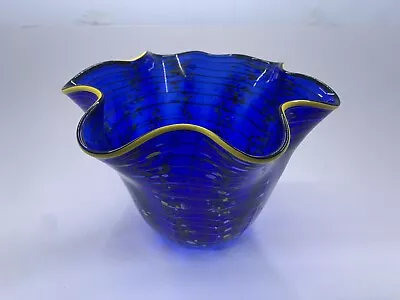 Large Viz Glass Cobalt Blue Genuine Hand Blown Art Glass Centerpiece • $65.55