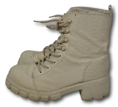 Mia Womens Cream Reptile Embosse Mila Combat Platform Boots Shoes Size: 8.5 • $45