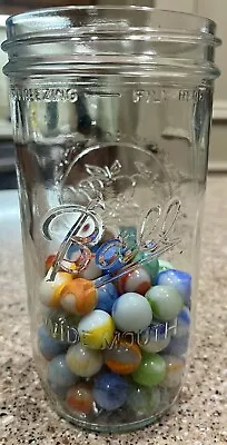Vintage Glass Ball Mason Jar For Freezing Filled With Some Rare Solid Marbles • $2