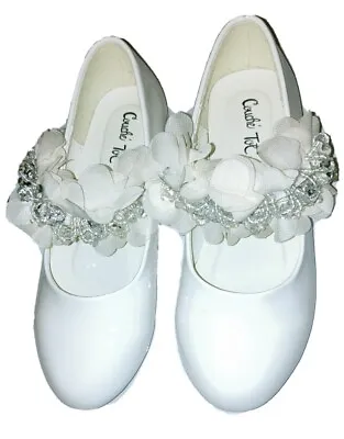 Girls Ivory Ballet Shoes Sequin Strap By Couche Tot Christening Wedding Party • £15.99