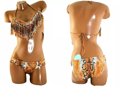 L*Space Serpentine Fringe Halter Bikini Set Sz XS Top & S Bottom Snake Print • $76