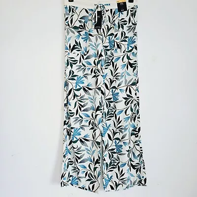 NEW Ex M&S 8-18 Marks Spencer Linen Rich Leaf Print Wide Leg Drawstring Trousers • £13.95