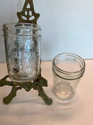 VTG Ball Mason Jelly Jar 6oz  Raised Print Fruit Design Side Measurement OZ & ML • $8.99