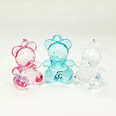 6 X Large Teddy Bear Charm Transparent Acrylic Baby Dummy Clip Making 35mm X25mm • £3.79