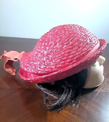 Vintage Original Jean Allen Styled By Gage Straw Hat / Beret - Raspberry • $15