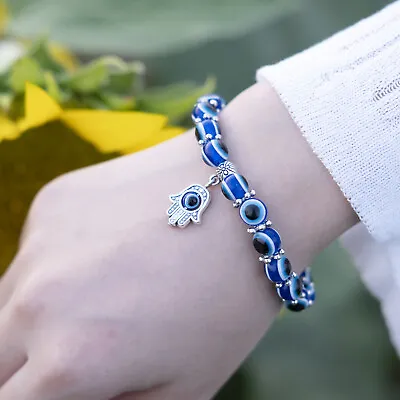 Hamsa Bead Lucky Hand Bracelet Fatima Evil Eye Reiki Muslim Blue Meditation Lot • $0.92