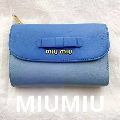 Miu Miu Ribbon Blue Leather Folded Wallet AM585 • $91