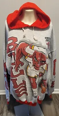 Vintage 90s Gray And Red Chicago Bulls Basketball Hoodie Pullover One Size • $195