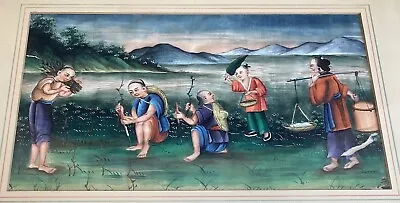 Vintage / Antique Middle Eastern Asian Watercolor Panting Farmers Mountain Scene • $99.99