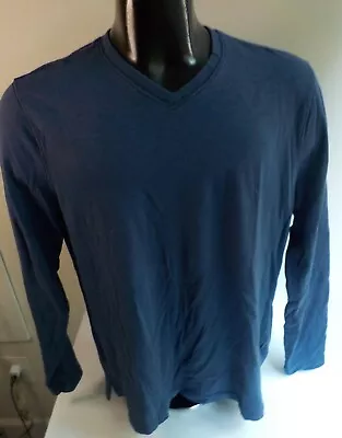 ROBERT BARAKEET Long Sleeve V-Neck Pullover T Shirt-Blue-Cotton-SZ LARGE • $29.95