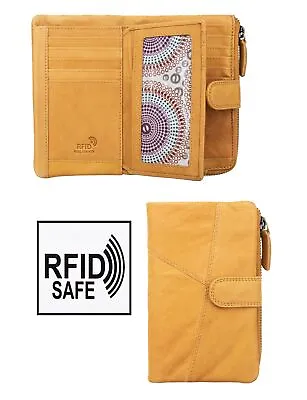 Prime Hide Crumble Large Soft Mustard Yellow Leather Wallet Purse RFID Blocking • £36