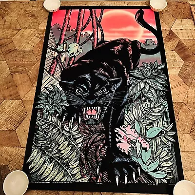 Vtg 1970’s Jungle Cat Black Light Glowing Poster Velva Print Black Panther 21x32 • $222.10