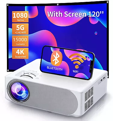 4K Projector 5G WiFi Bluetooth 32000LM 1080P HD Movie Home Theater+120  Screen • $55.55