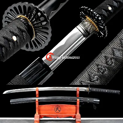 All Black Functional Katana Battle Ready 1095 Steel Japanese Samurai Sharp Sword • $77.99
