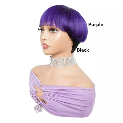 Bowl Cut Full Machine Made Wigs Black Human Hair Wig Pixie Mushroom Glueless Wig • $35.12