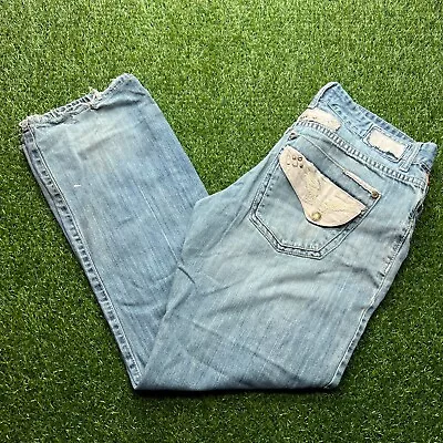 Robins Jeans Men 34x32 Blue Denim Distressed Flap Pocket Relaxed • $29.99