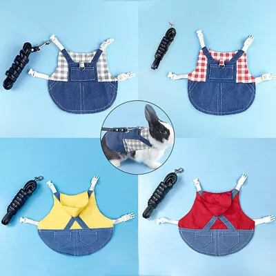 1X Small Pet Bunny Denim Jacket Coat Harness Leash For Rabbit Squirrel Clothes • $11.89