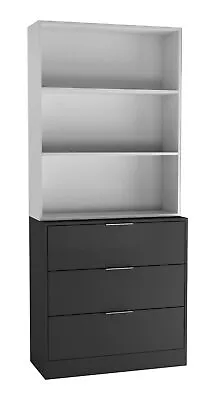 Tall Bookcase With 3 Drawers Black Bookshelf With Cupboards Living Room Cabinet • £129.95
