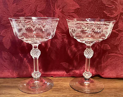 2 Rare Vtg Fostoria Castle Etched Waves Crystal Champagne Tall Sherbet Glasses • $22