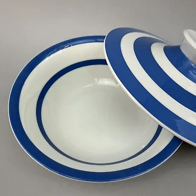 T.G. Green Cornishware 8” White And Blue Striped Covered Vegetable Bowl England2 • $150