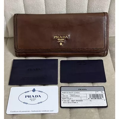 PRADA Leather Bifold Long Wallet Brown 500 • $81