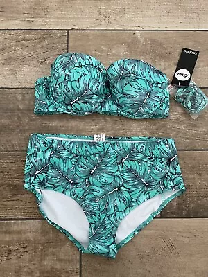 Bnwt Boohoo Bikini Set Uk 10 Padded Underwired Optional Straps High Waisted Leaf • £9.99