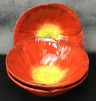 3 RARE Poppy Splatter By Maxcera Red Poppy Flower Cereal Bowls 7 3/8  EXCELLENT • $30