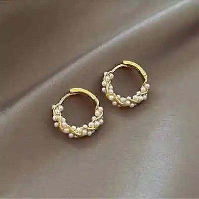 Vintage Pearl Flower Hoops Earrings In 14K Gold Dainty Mother Of Pearl Earrings • $8.99