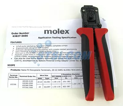 Molex Crimper / Hand Crimp Tool 20-22 Awg 63827-5600 638275600 ~STSI • $469.99