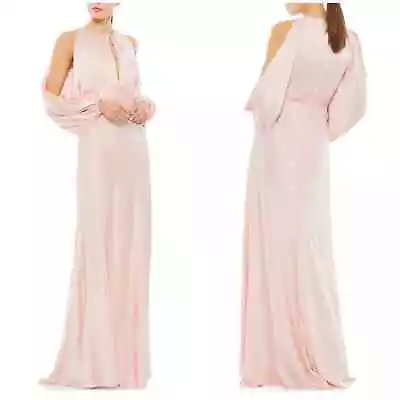 Mac Duggal NWT Long Sleeve Cold Shoulder Plunging Keyhole Neck Gown Pink Size 10 • $150