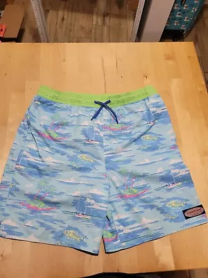 Vineyard Vines Trunks  Size XL Poolside Blue Printed Chappy Swim Shorts Fish... • $29.95