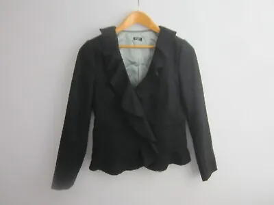 J Crew Womens Small Black Ruffle Wool Blazer Long Sleeve Lined Snap Front S • $36.84