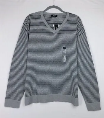 NEW $69 Alfani Mens Striped Long Sleeves V-Neck Pullover Sweater Grey Size XL • $6.28