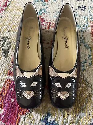 Vintage 80s Cat Face Shoes Size 9.5 Margaret Jerrold Patten Leather Flats • $80