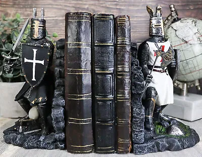 Black And White Medieval Crusader Knight Bookends Statue 7.5 H Set Suit Of Armor • $54.99