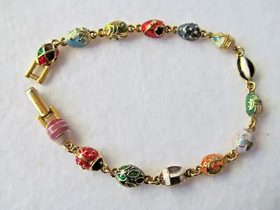 Joan Rivers Faberge Enamel & Crystal Egg Charm Bracelet W/Ladybug Signed • $49