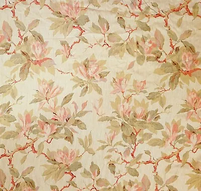 Vintage Lee Jofa  Southern Charm  Cream Magnolia Linen Fabric- 5 Yards • $85