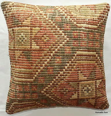 (45*45cm 18inch) Boho Hand Woven Kilim Cover Neautrals Olives Textured 1 • $39.95