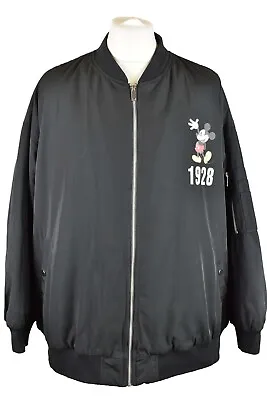 DISNEY Mickey Mouse Black Padded Jacket Size 2XL Full Zip Bomber Graphic • £52.65