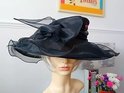 Marks And Spencer Ladies Formal Hat Black Wide Brim Floaty~ Wedding Racing • £15