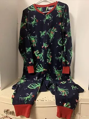 Jammies For Your Families One Piece Pajamas Womans M Blue Green Santa Dinosaur • $18.22