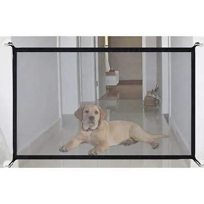 Fabric Magic Retractable Dog Gate Pet Cat Fence Baby Child Safe Wide Indoor Door • £8.99